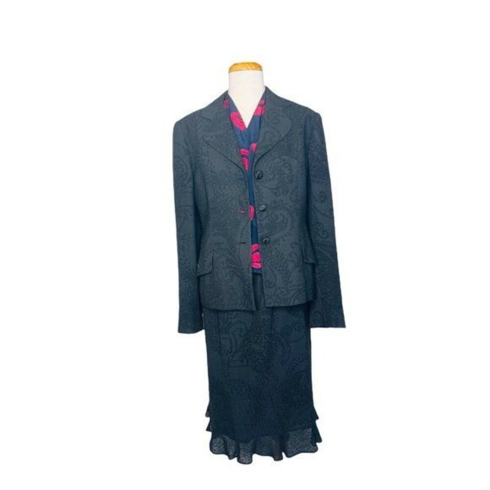 Carlisle Blazer and Skirt Suit Jacquard Black Paisley Vintage Sz 6 Hong Kong - Picture 11 of 14